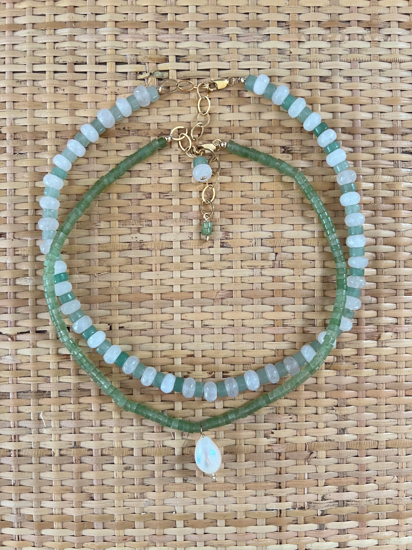 Green & White Layering Necklace