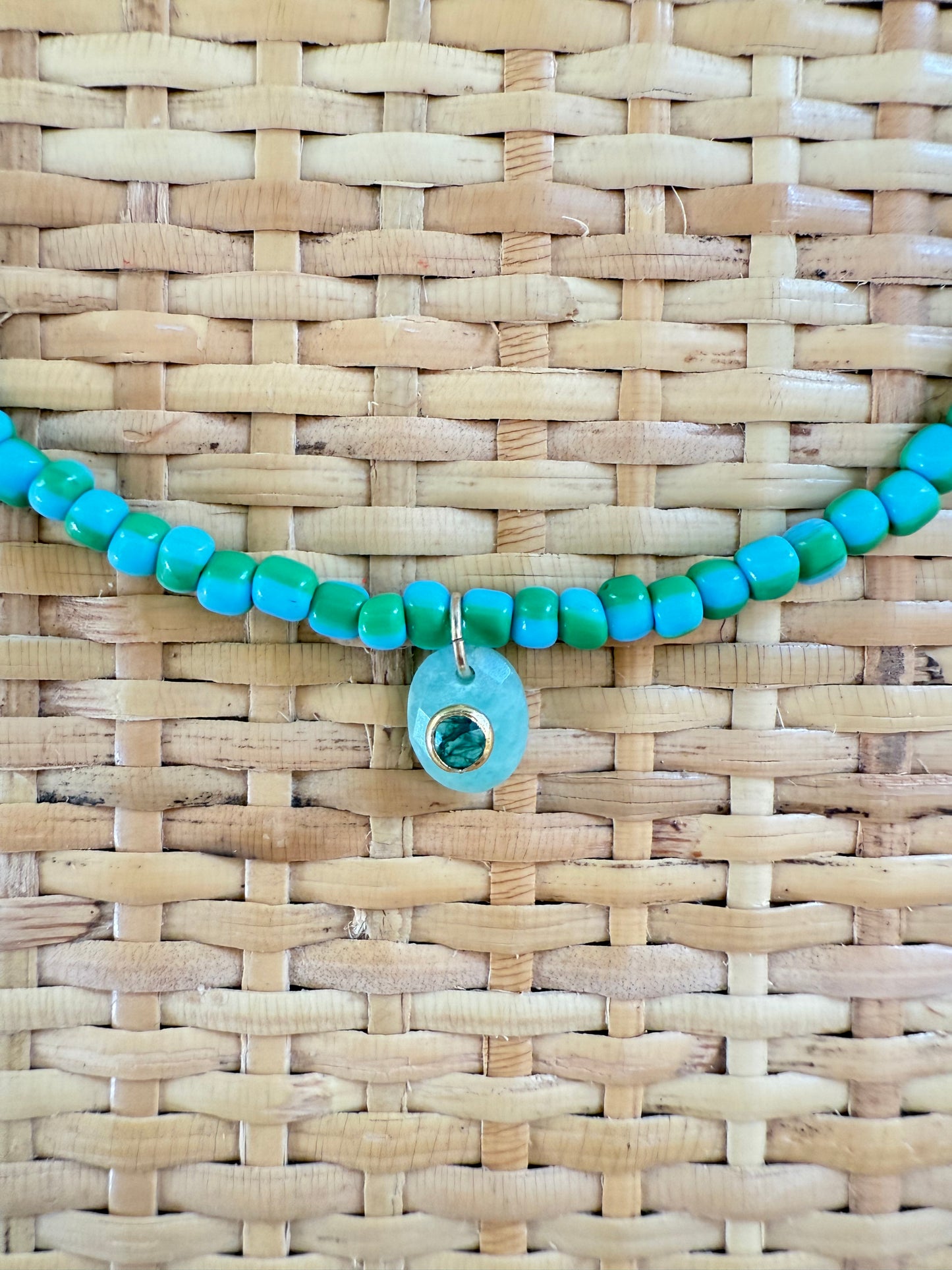 Green Stripe Beaded Necklace