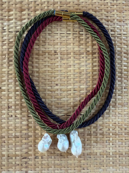 Satin Braided Pearl Necklace