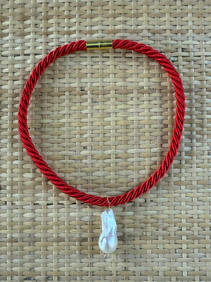 Satin Braided Pearl Necklace