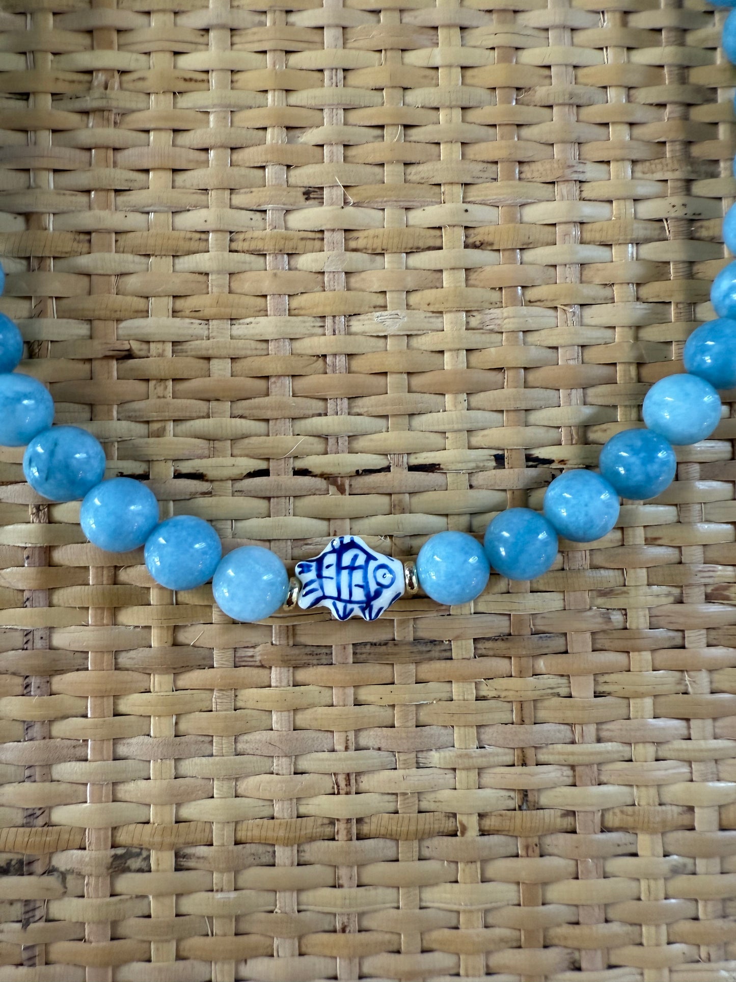 Blue and White Fish Necklace