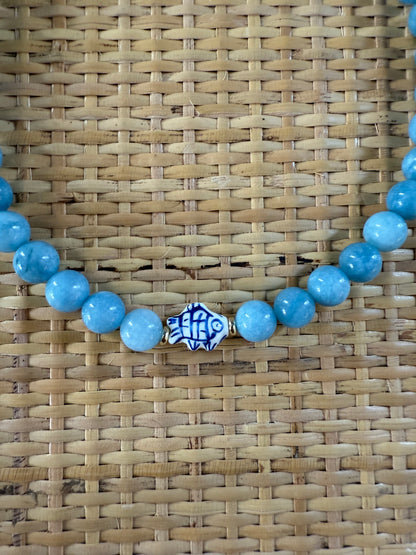 Blue and White Fish Necklace