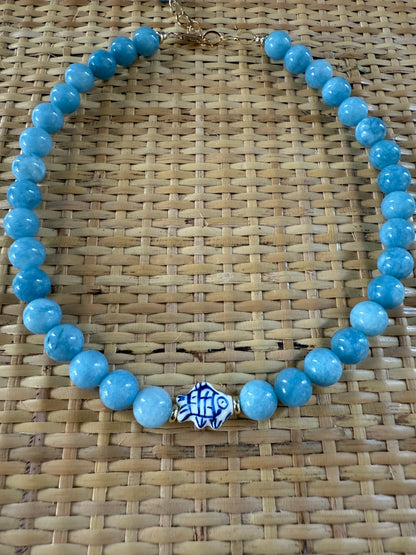 Blue and White Fish Necklace