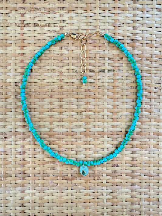Green Stripe Beaded Necklace